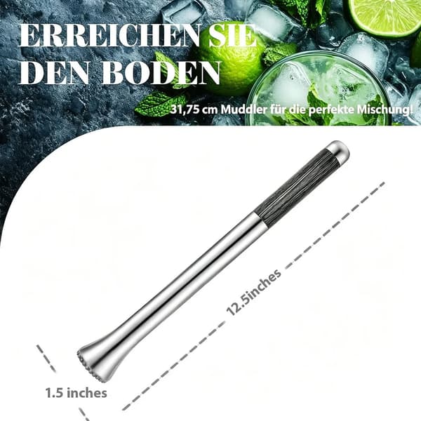 Cocktailshaker, barshaker i rustfrit stål, 31,8 cm, 304 rustfri, isknuser, citronshaker, bartilbehør til Mojitos, Keppelinna cocktails