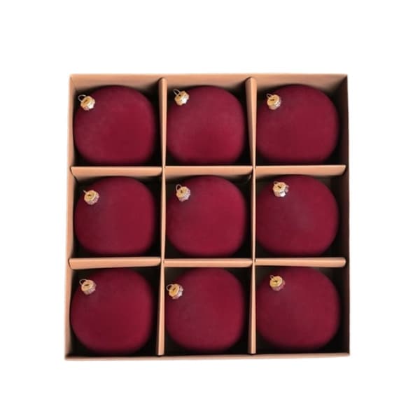 Flockad julkula 10cm julgransprydnad 9-delat dekorationsset