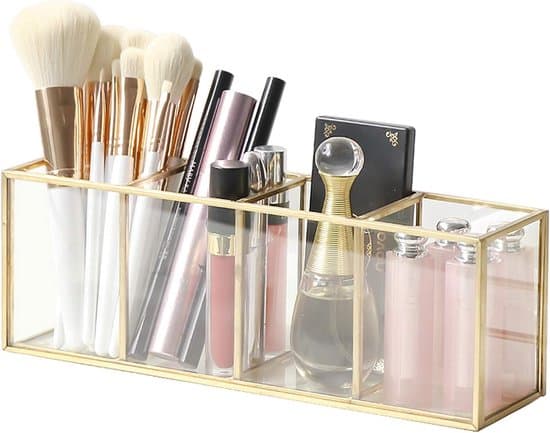 Makeupbørsteholder, 4-rums kosmetisk organizer til pen, makeupbørste, eyelinere og læbestift