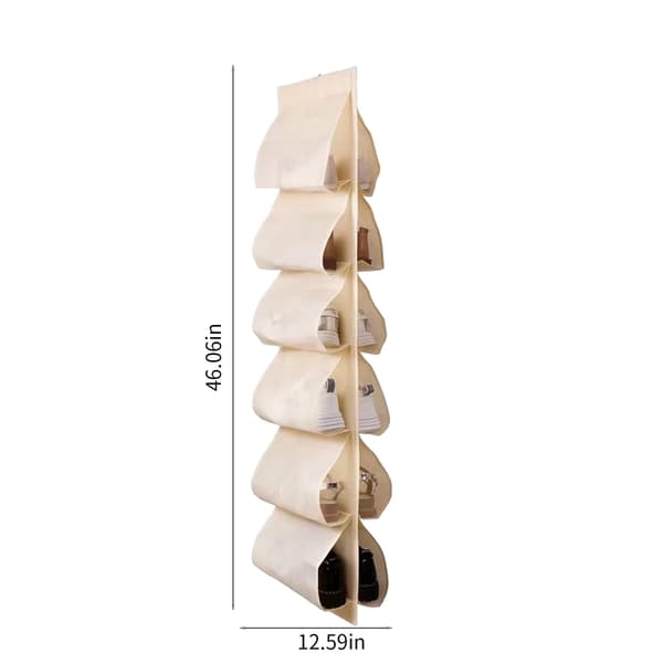 Beige taskullinen ripustettava kenkäteline pyörivällä koukulla vaatekaappiin