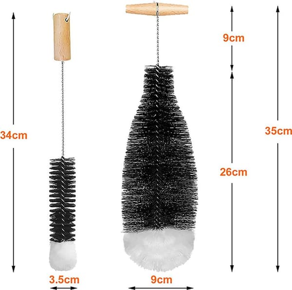 Pullonharjat lasipulloille, 2 kpl. Hellävarainen puhdistus, ei naarmuta pulloa. Pullonharjan puhdistusaine mukana.