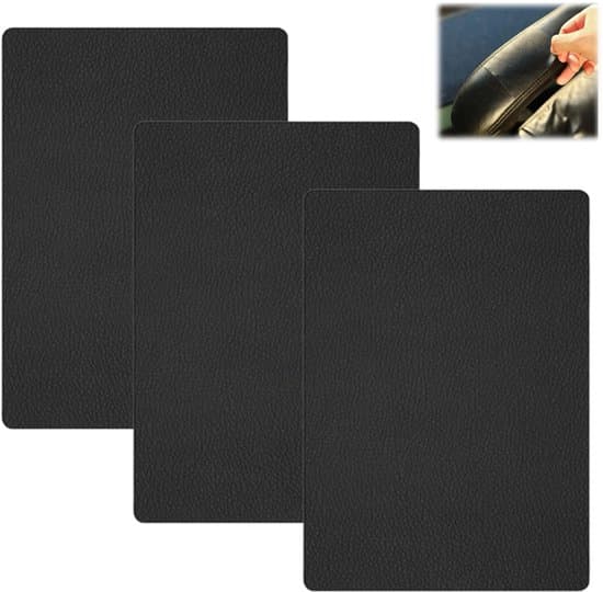 3-delt læderreparationssæt - Selvklæbende lapper - 20x28 cm - Sort