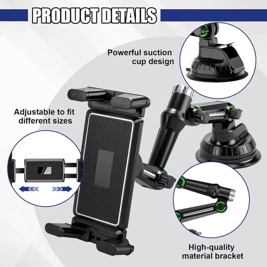Universal Bil Tablet Holder - 360° Roterbar, Justerbar Arm til iPad & Android 5.5-13 Tommer