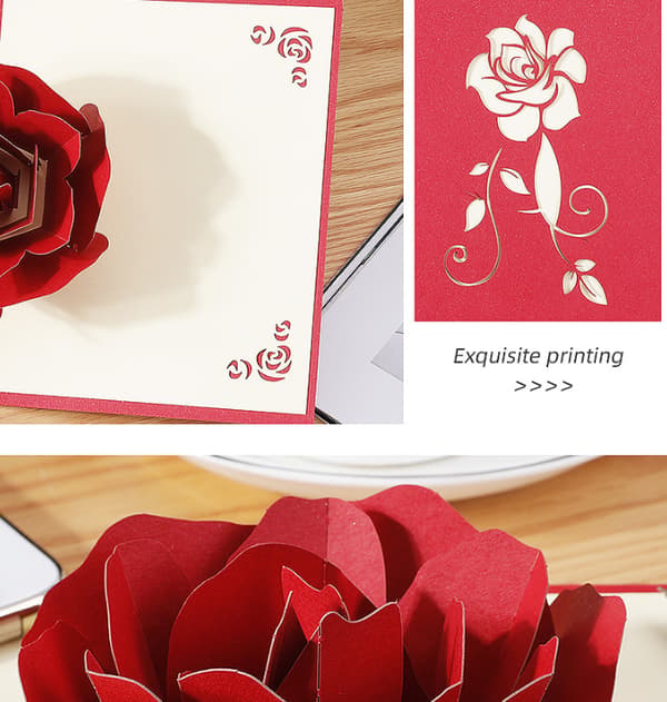 2 stykker romantisk bekendelse 3D rose Valentinsdagskort 13*16cm