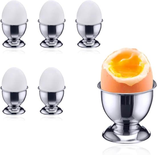 6-pack stapelbara äggkoppar i rostfritt stål med bas för frukostkök (Silver)