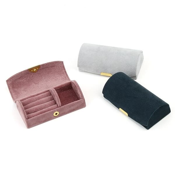 Bärbar Rese Mini Smyckeskrin Sammet Ring Örhänge Organizer - Rosa