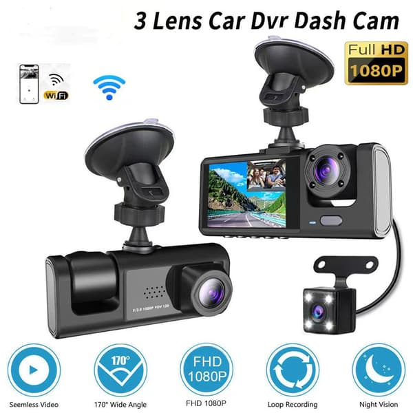 3-kamerabil-DVR 1080P fram, bak, interiör 32 GB minneskort