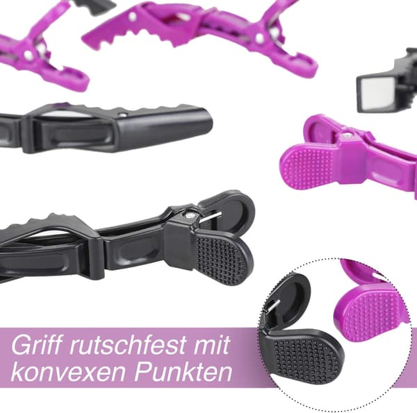 12 Alligator Hårklemmer Styling Sort Lilla