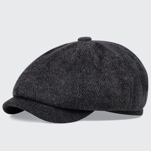 Unisex Retro Flad Kasket, Baret, Sort, One Size