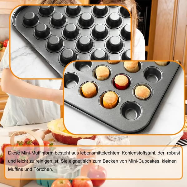 Mini Muffinsbagepladesæt – 2 Mini Muffinsbageplader, 48 Cupcake Bageplader, Non-stick Mini Muffinsbageplader