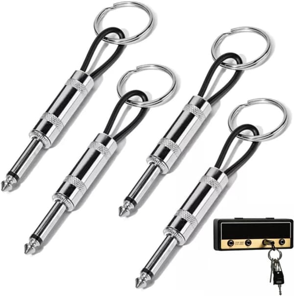 Nyckelringar - 4-pack - Gitarrnyckelringar - Reservnycklar för Marshall Jack Rack 2.0 JCM800 - Gitarrpluggnyckelringar - Inkluderar 4 nyckelringar med gitarrpluggar