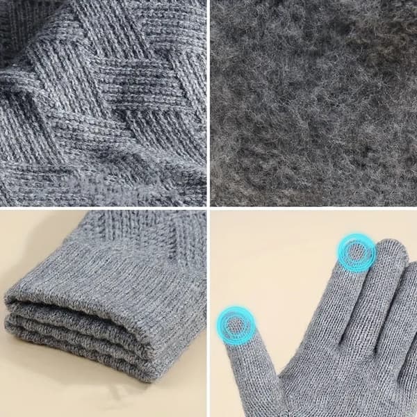 Strikkede handsker til kvinder 2-finger touchscreen ensfarvet uld efterår vinter udendørs