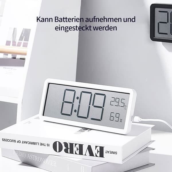 Digital väggklocka, klocka, väggdekoration, visar temp., datum & luftfuktighet, 20 cm, svart