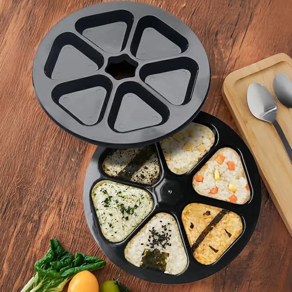 Sushiform, triangel, risbollsform, lunchlåda, japanskt sushiset, sushistämplare, risbollslåda