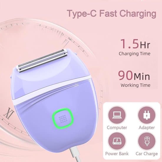 Genopladelig elektrisk hårfjernings-epilator til kvinder (lilla)