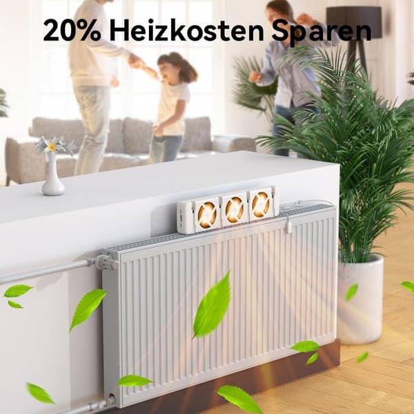 Radiatorventilator, 3.0 smart varmblæser m/ termisk sensor, varmeforstærker til gulvvarme og radiatorer