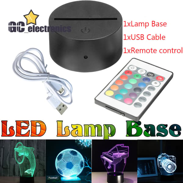 3D LED Natlys Base USB Touch 7-farveskiftende Panel Fjernbetjening