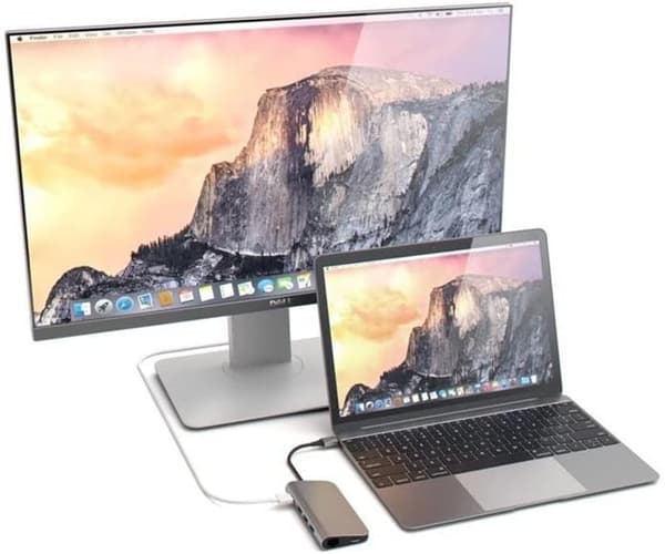 USB-C hub multi-port adapter, 4K HDMI, 60W PD, 3 USB-A, Ethernet, Micro/SD-läsare, för MacBook Pro/Air M1-M3, Windows, grå.