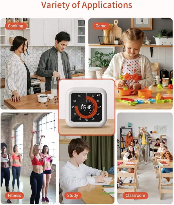 Digital visuel timer, Maksimal nedtællingstimer på 11 timer og 59 minutter, genopladelig nedtællingstimer med VA-display, tydelige cifre