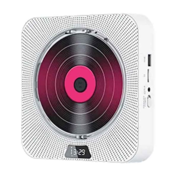 Multifunktionell CD-spelare, Bluetooth, fjärrkontroll, timer, digital display, minnesfunktion, väggmonterbar, vit.