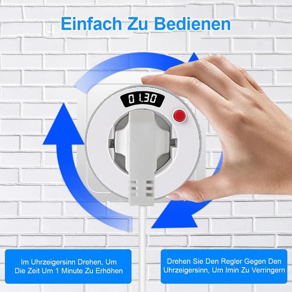 Nedtællingstimerstik med LED-display, 1 minut til 24 timers timer, mini digital timerstik egnet til alle husholdningsapparater.