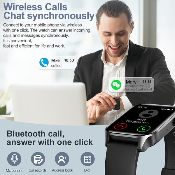 Vandtæt Smartwatch Bluetooth Opkald Pulsmåler Fitness Tracker Android iOS