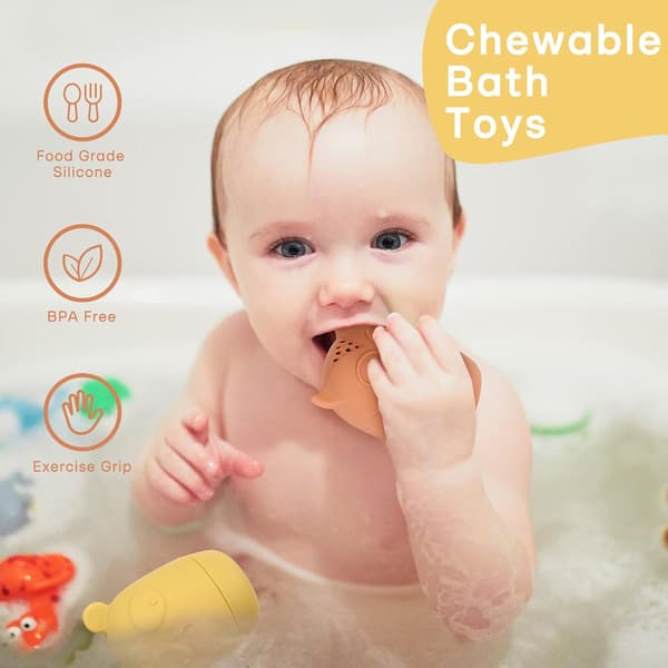 Silikone badelegetøj, klembart badelegetøj til småbørn 6-12-18 måneder+, børnevenligt badelegetøj, babyshower legetøj til børn 1-3 år