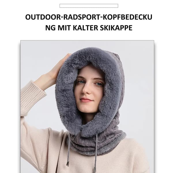 Tre-i-ett stickad vintermössa för kvinnor, tjockt fleecefoder, varm skidmössa med halsduk.