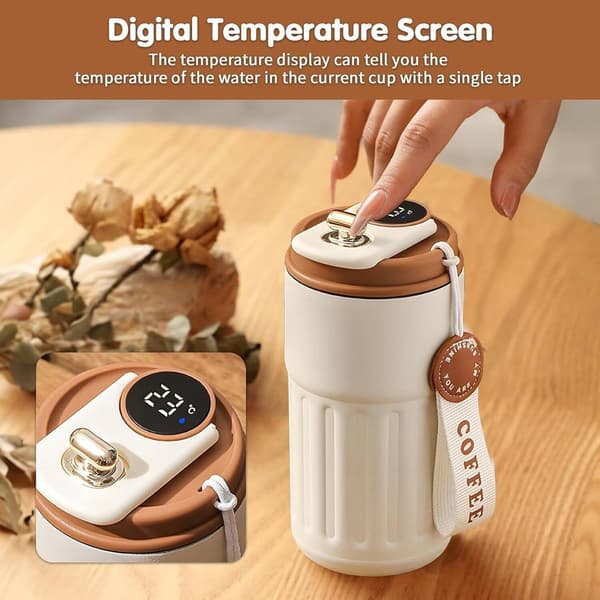 Termosmugg, rese-termosmugg med digital display, 410ml, brun