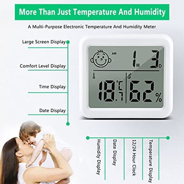 Digital inomhustermometer temp. & luftfuktighetsmätare mini LCD-termometer & hygrometer för växthus, barnrum, sovrum, kontor