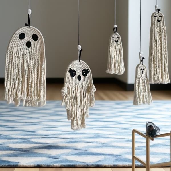 Halloweenpynt, spøgelseshvidt spøgelse håndvævede ornamenter, bomuldsrebvedhæng, Spøgelse 2