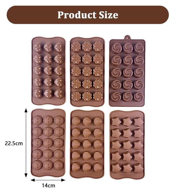 6-delt silikone chokoladeform sæt, pralineform, non-stick 3D slikform, bageform, til bagning
