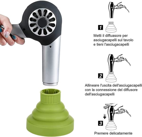 Universal Silikone Sammenfoldelig Hårtørrer Diffuser Hætte Salon Styling - Grøn