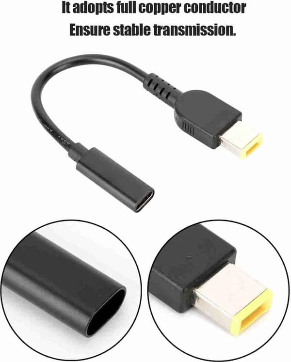 Firkantet hun C-type input adapterkabel med 11 mm x 4,5 mm stik.
