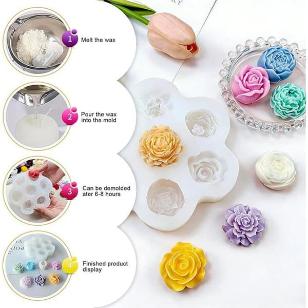 Blomsterlysform, blomstersilikoneform, blomsterform, blomsterlysform, 3D DIY blomstersilikone lysform, velegnet til sæbe.
