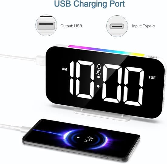 Smart LED-väckarklocka med stor display, RGB-stämningsbelysning och nödström