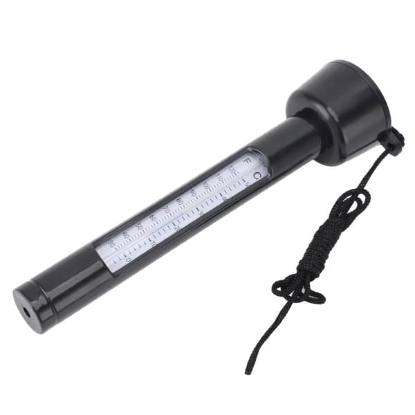 Flydende pooltermometer med snor – velegnet til pools, spabade og damme, sort.