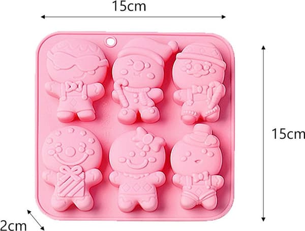 2-pack med 6 olika former av pepparkaksgubbe-isbitsformar, silikon