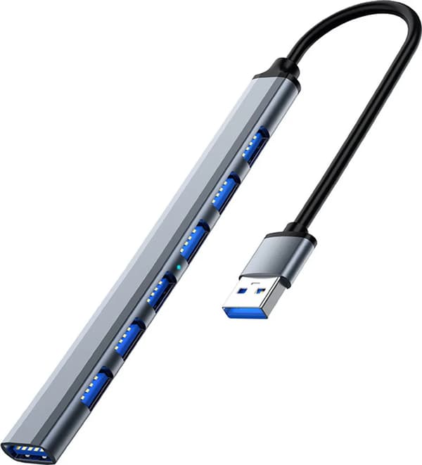 USB3.0 til USB2.0/3.0 USB-hub, 7 porte, sølvgrå