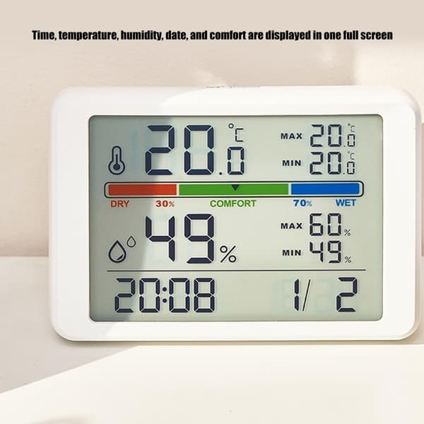Digital termometer och hygrometer med klocka och fuktighetsdisplay - vit
