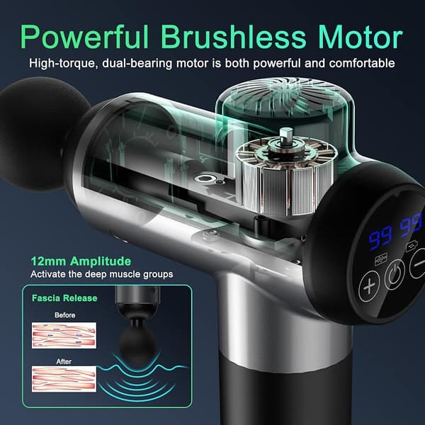 Dyb muskelmassagepistol, 99 intensitetsniveauer 8 hoveder, touchscreen LCD - grå