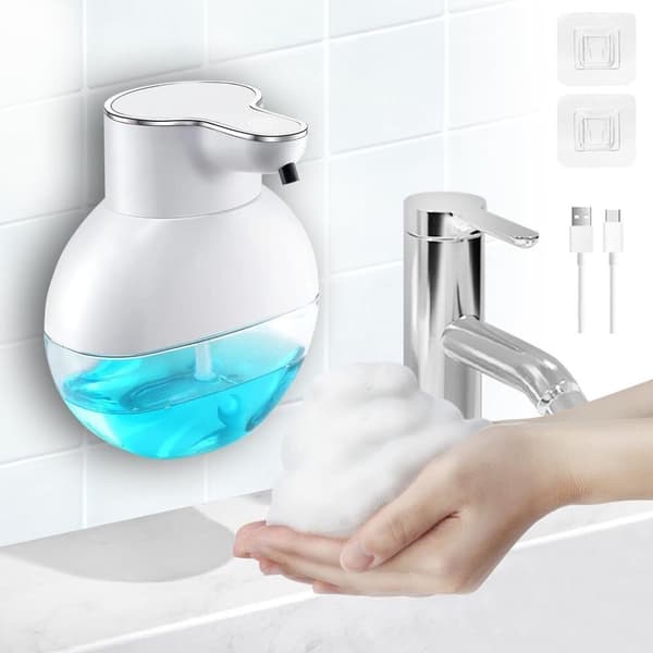 Automatisk sæbedispenser, 400 ml elektrisk vægmonteret sæbedispenser, USB-sensor sæbedispenser, IPX5 WP skumsæbedispenser, hvid