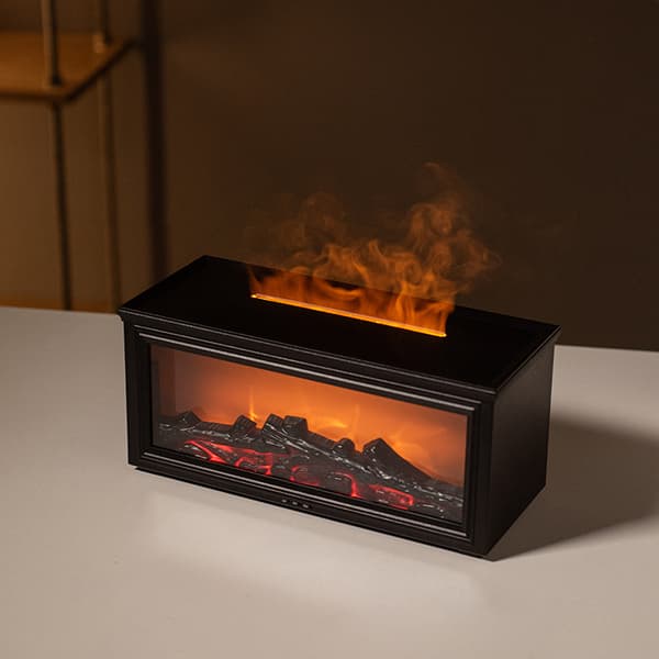 Pejsflamme Æterisk Olie Diffuser Luftfugter - Ultralyd Aromaterapi Diffuser, 7 Farve Flammeeffekt, Fjernbetjening & Auto-sluk Timer
