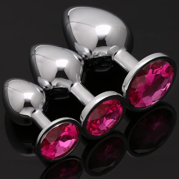 3-delad lyxig smyckesdesign fetish analplugg (rosa)