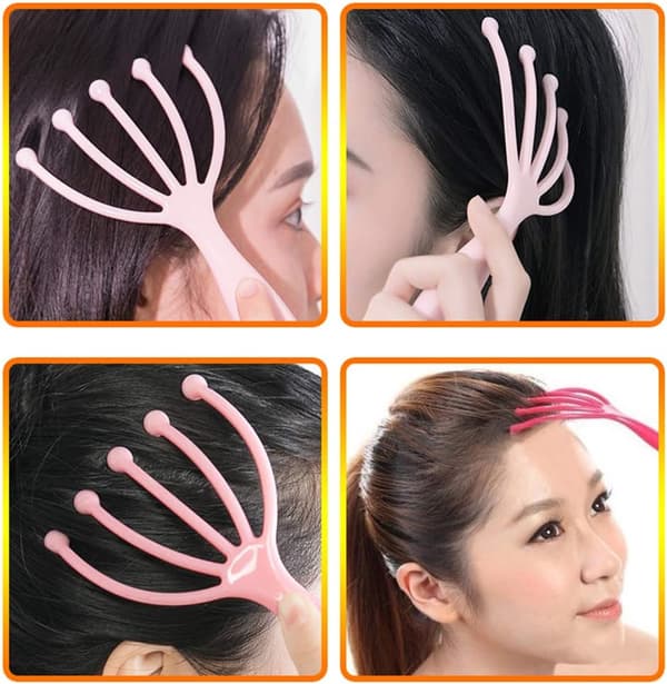 Bärbar handhållen hårbottenmassager, spa djup avslappning, present, rosa + blå (2-pack).