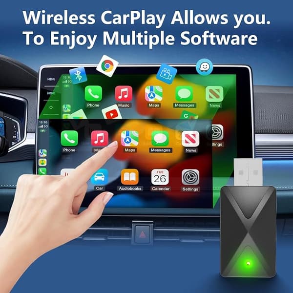 2-in-1 langaton sovitin Apple CarPlaylle ja Android Autolle, iOS 10+ ja 2017+ autoihin.