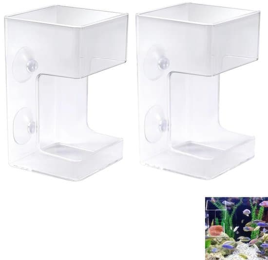 2-pak, akvariefoderautomat, akvariefoder, automatisk flyder, synkefoderautomat, med sugekop, også til fodring af skildpadder og rejer, firkantet, 10 x 6 cm