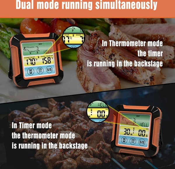 BBQ Termometer, Grilltermometer, Digital Kötttermometer, Pekskärm, Timer, WP, Köketermometer