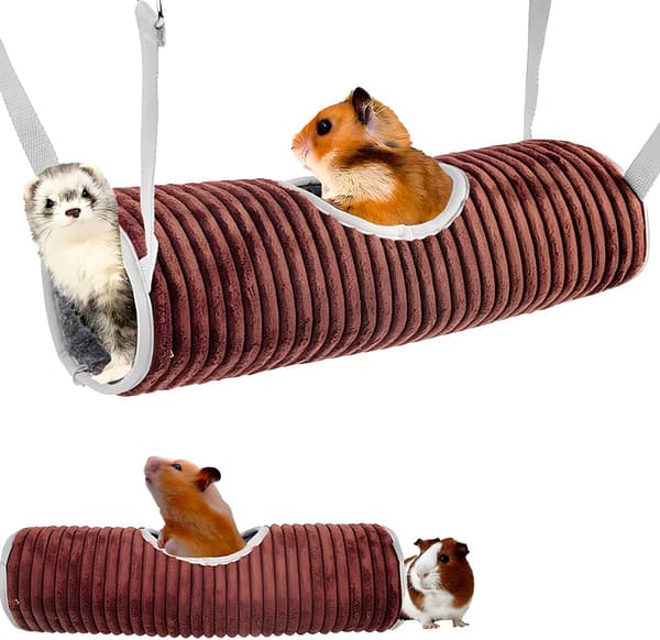 Frittehængekøje, hamster hængende tunnelrør til bure, blød gemmestedsseng, til marsvin, killinger, chinchillaer (brun).
