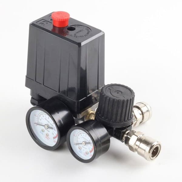 Trykluftkompressor, trykafbryder, reguleringsventil, trykregulator, 220V 0-180 PSI trykmåler (med lynkobling).